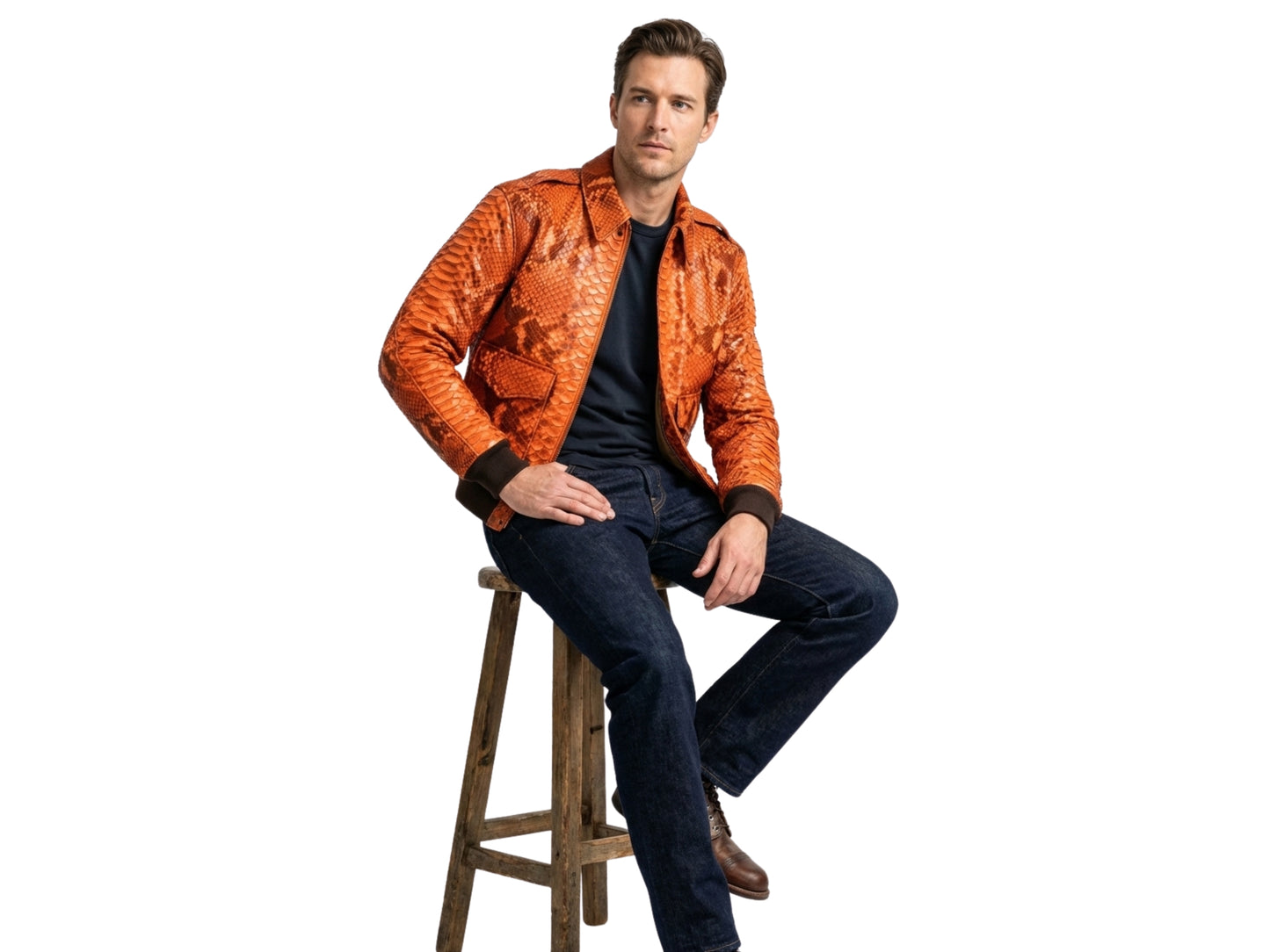 Flame Orange Python Snakeskin Bomber Jacket