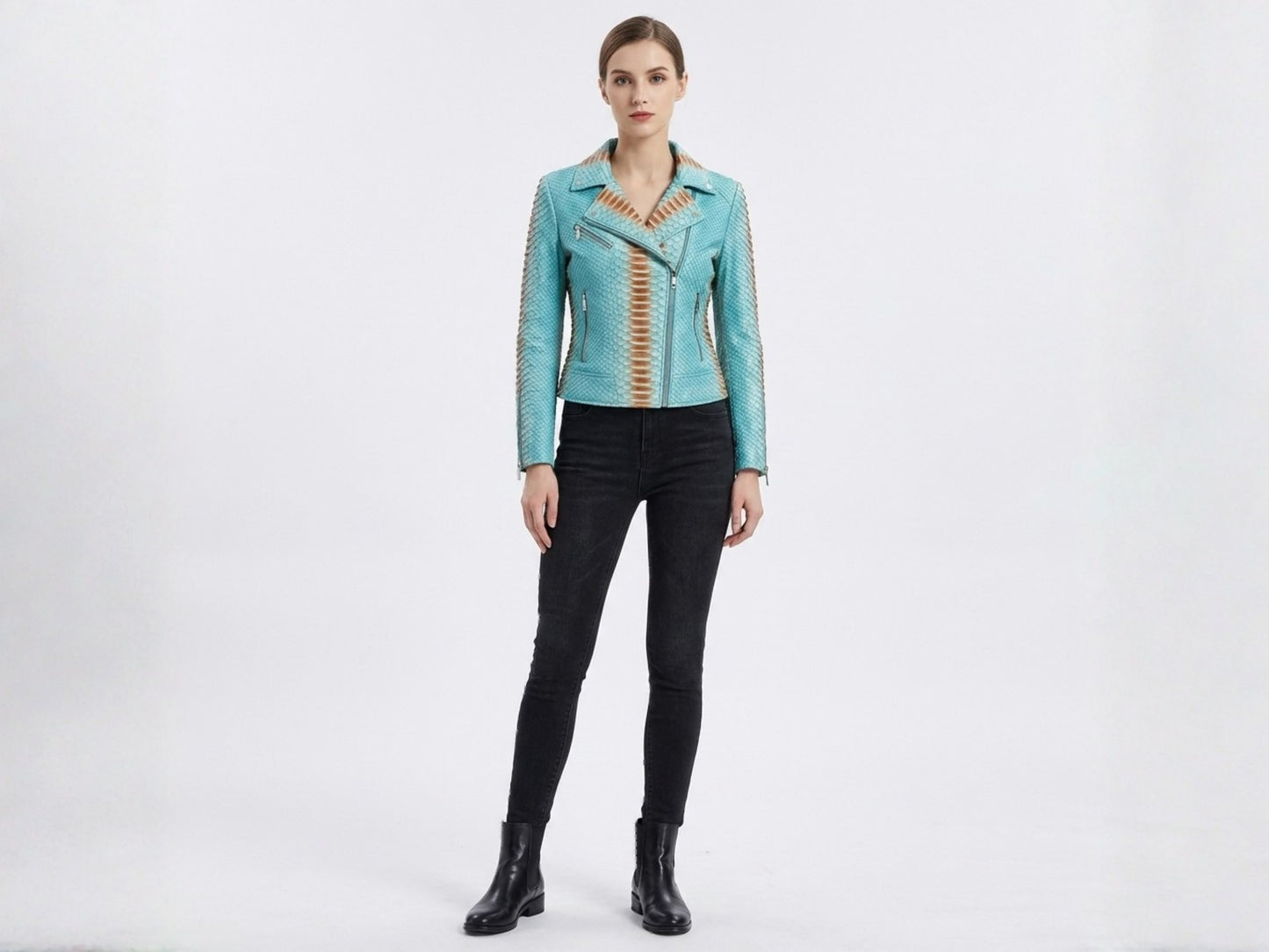 Turquoise Python Snakeskin Leather Jacket