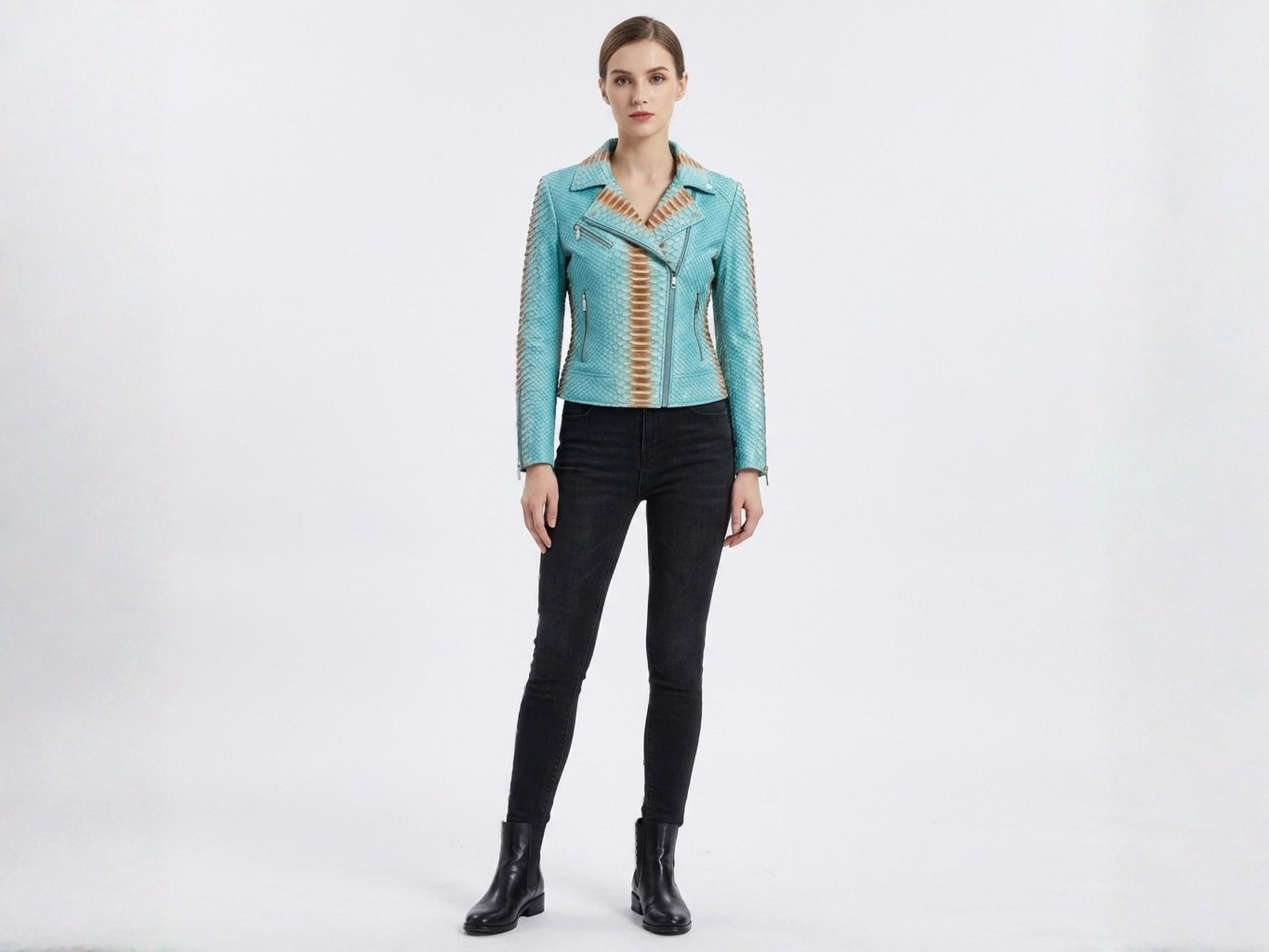 Turquoise Python Snakeskin Leather Jacket