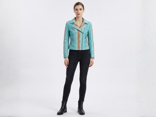 Turquoise Python Snakeskin Leather Jacket