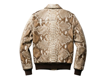 Taupe Beige Python Snakeskin Bomber Jacket