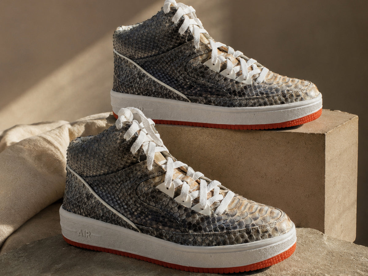 Multi Color Python Snakeskin Leather High-Top Sneakers