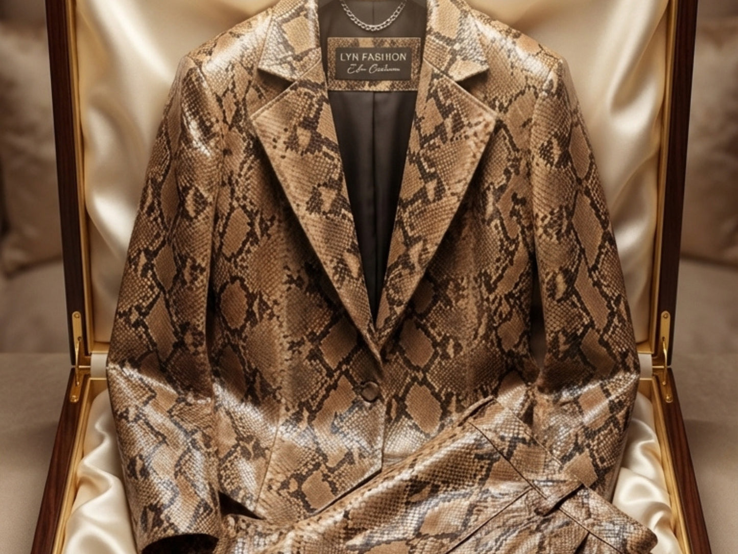 Genuine Python Snakeskin Suit Set | Brown Leather Blazer & Pants