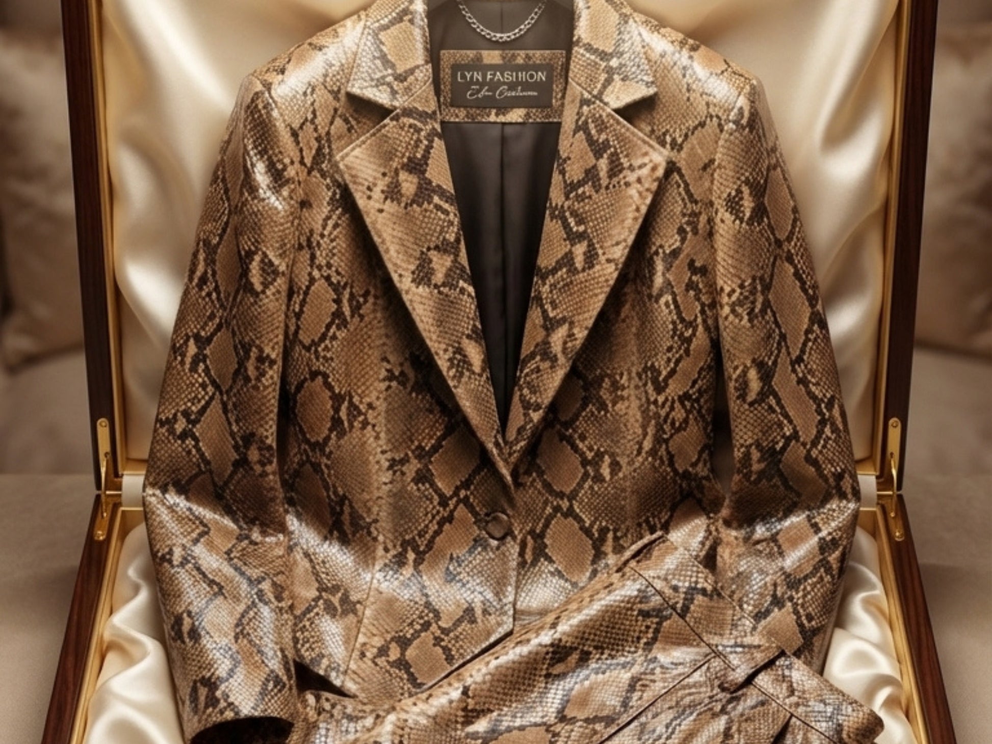 Genuine Python Snakeskin Suit Set | Brown Leather Blazer & Pants