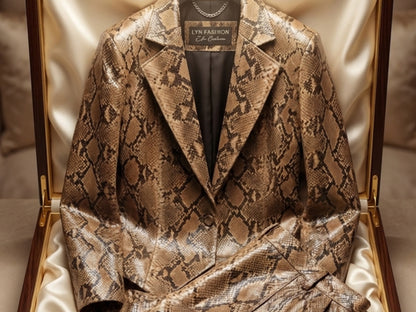 Genuine Python Snakeskin Suit Set | Brown Leather Blazer & Pants