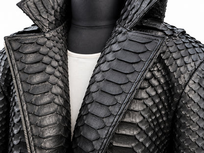 Genuine Python Snakeskin Motorcycle Jacket | Black King Scales