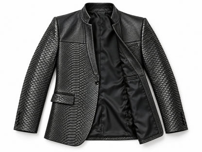 Genuine Python Snakeskin Leather Blazer for Men - Black