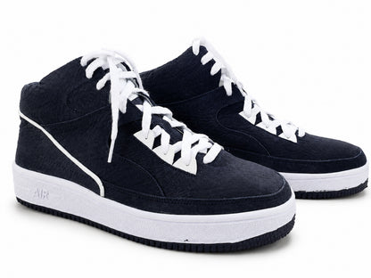Black Shark Skin Leather High-Top Sneakers