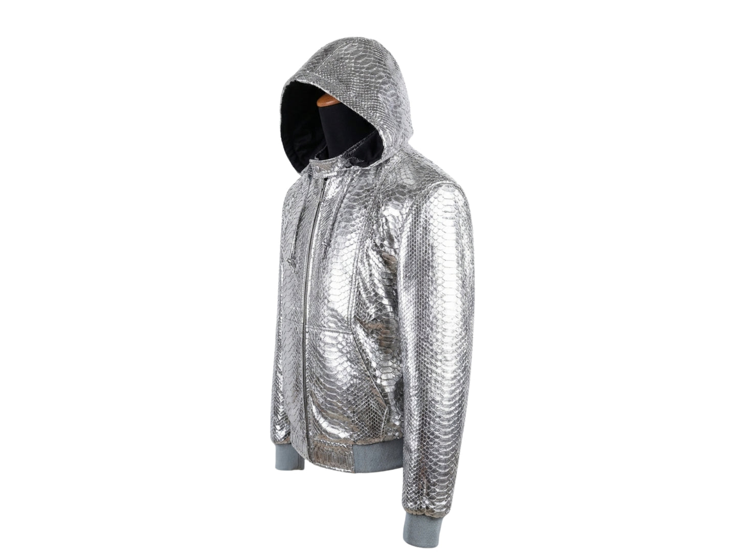 Handmade Metallic Silver Python Snakeskin Tracksuit | Exotic Leather Bomber & Jogger Set