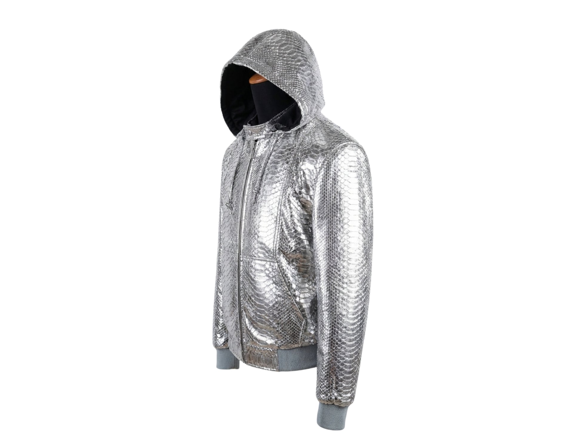 Handmade Metallic Silver Python Snakeskin Tracksuit | Exotic Leather Bomber & Jogger Set