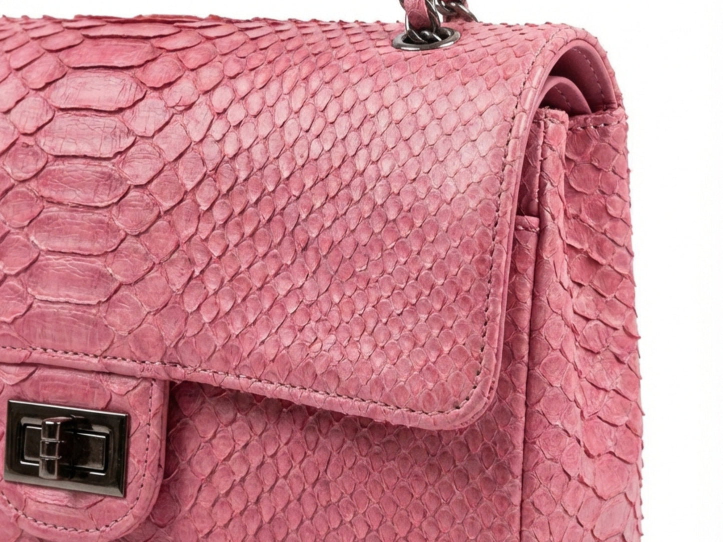 Pink Snakeskin Chain Strap Purse | Genuine Python Shoulder Leather Bag