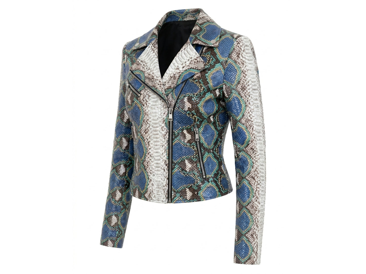 Majestic Blue Python Snakeskin Leather Jacket