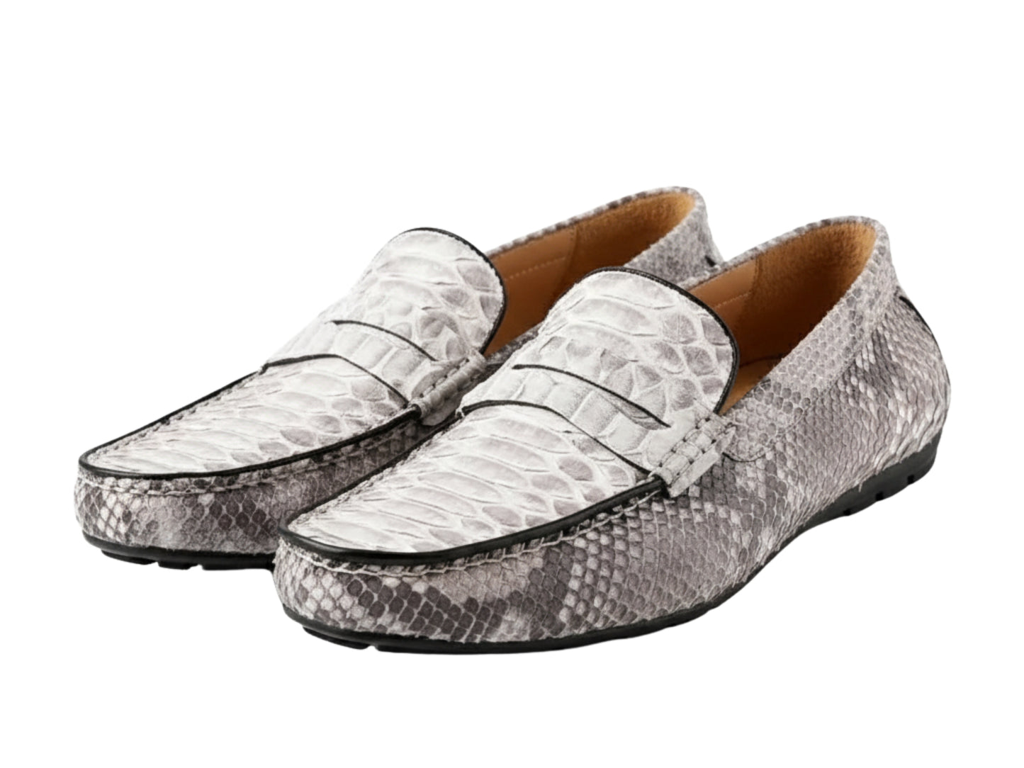 Genuine Python Snakeskin Loafers: Natural Gray Unisex Slip-On Shoes