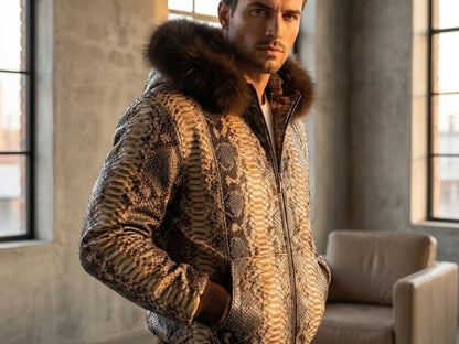 Python Snakeskin Tracksuit: Genuine Fox Fur Hoodie
