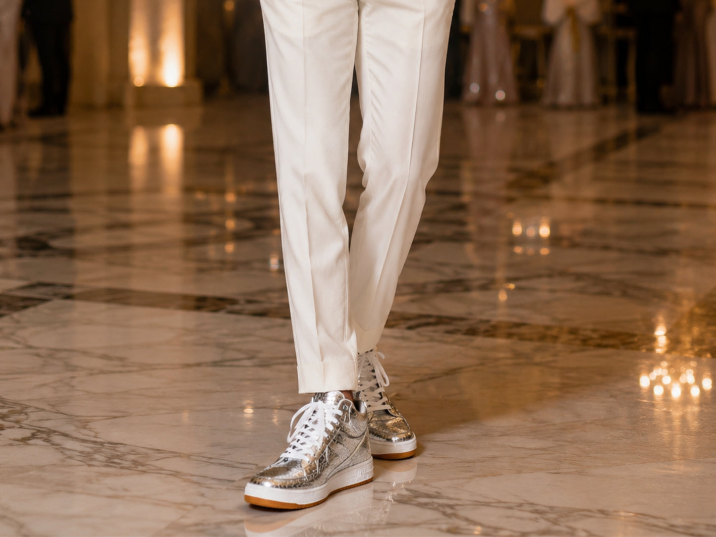 Silver Python Snakeskin Leather High-Top Sneakers