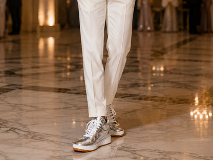 Silver Python Snakeskin Leather High-Top Sneakers