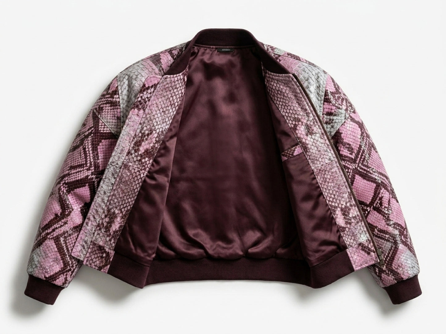 Blush Pink Python Snakeskin Bomber Jacket