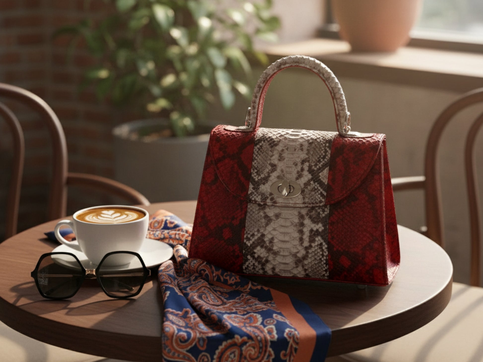 Genuine Python Leather Handbag: Elegant Structured Top Handle Purse for Women 