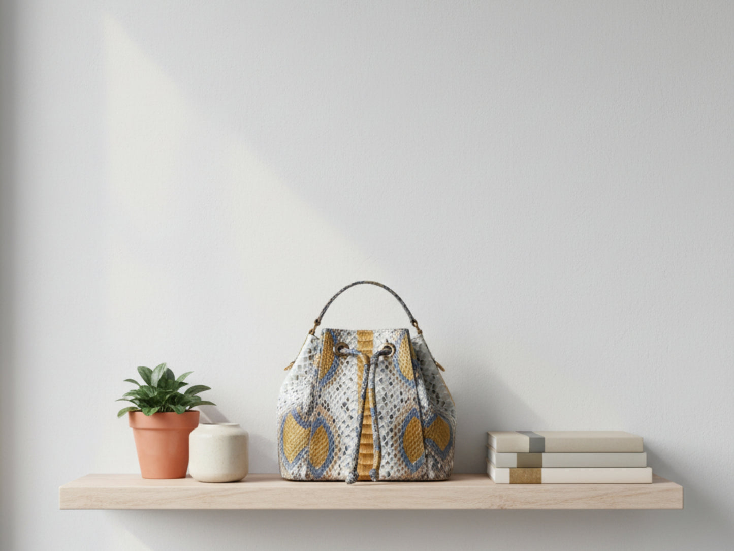 Genuine Python Snakeskin Bucket Bag: Handcrafted Exotic Leather Shoulder Purse for Women