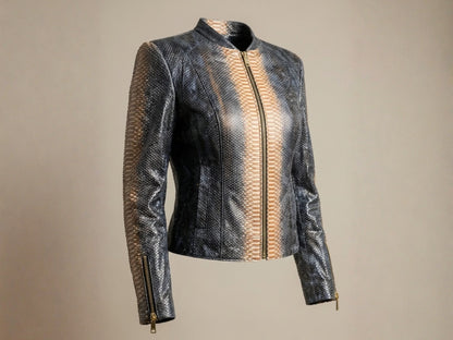 Black Charcoal Python Snakeskin Jacket