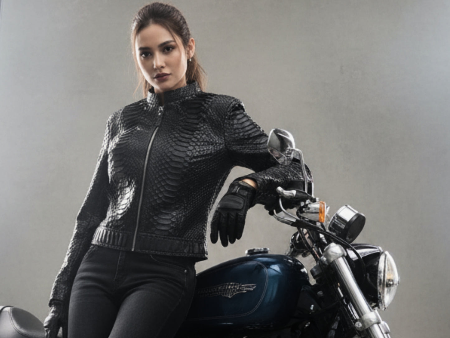 Genuine Python Snakeskin Women Biker Jacket