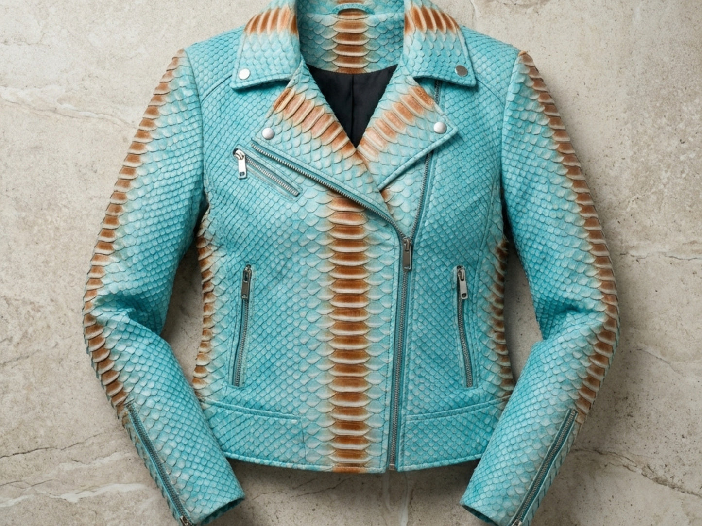 Turquoise Python Snakeskin Leather Jacket