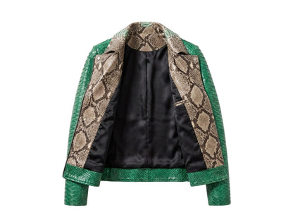 Green Python Snakeskin Leather Jacket