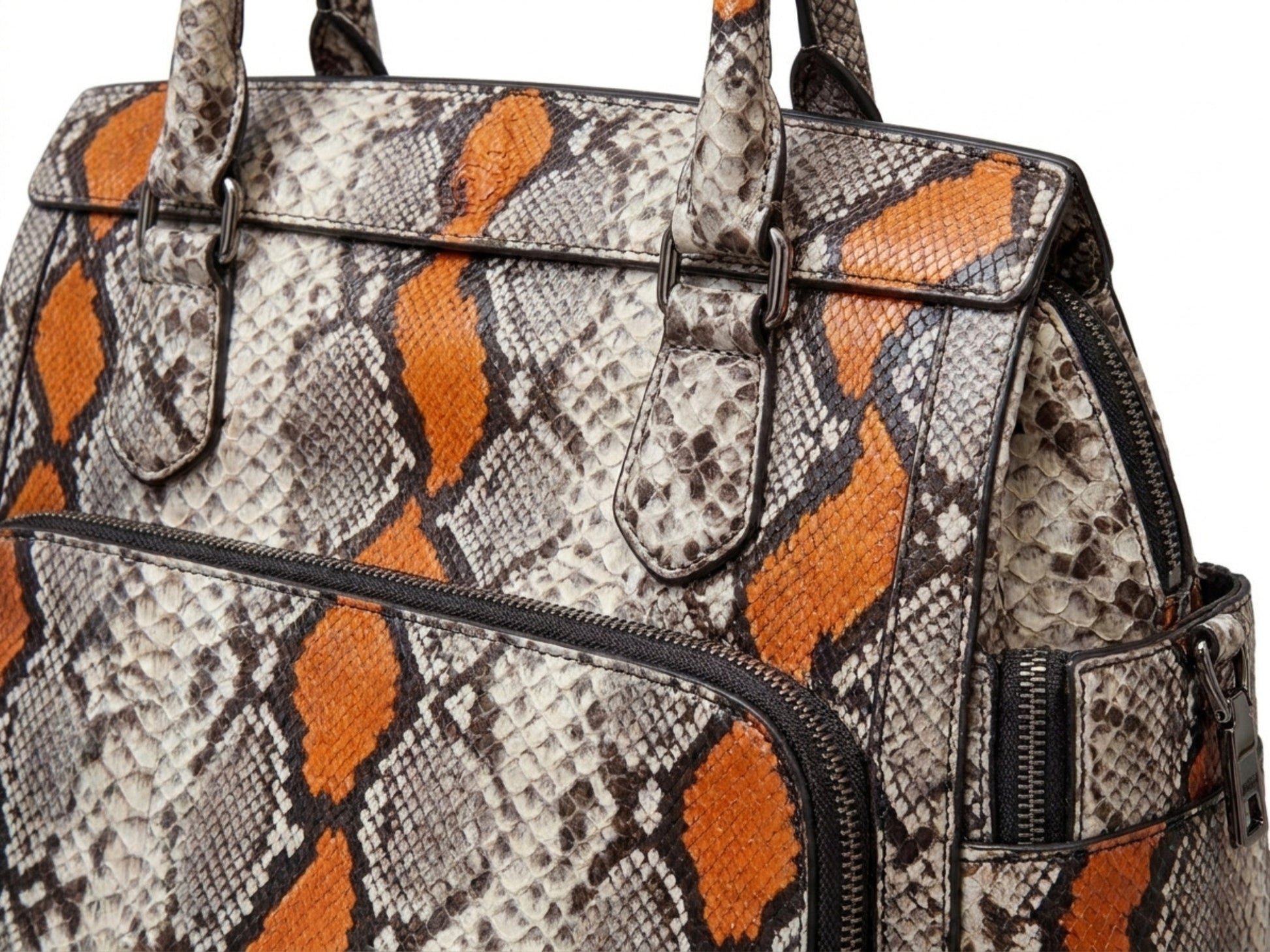 Orange Python Snakeskin Leather Satchel Tote
