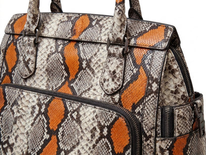 Orange Python Snakeskin Leather Satchel Tote
