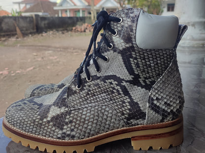 Natural Gray Snakeskin Python Leather Boots