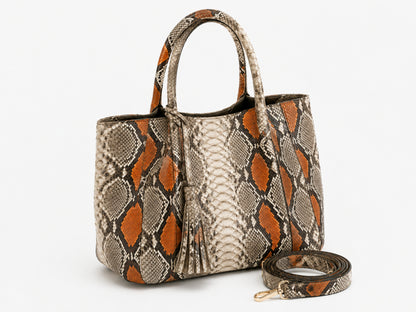Orange Python Snakeskin Tote Leather Bag