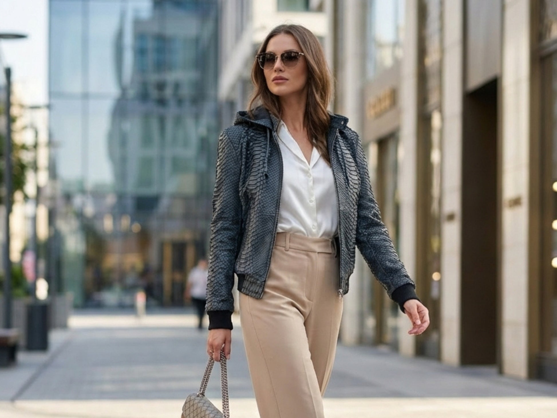 Genuine Python Snakeskin Hoodie Bomber Jacket | Black Nubuck Matte Leather