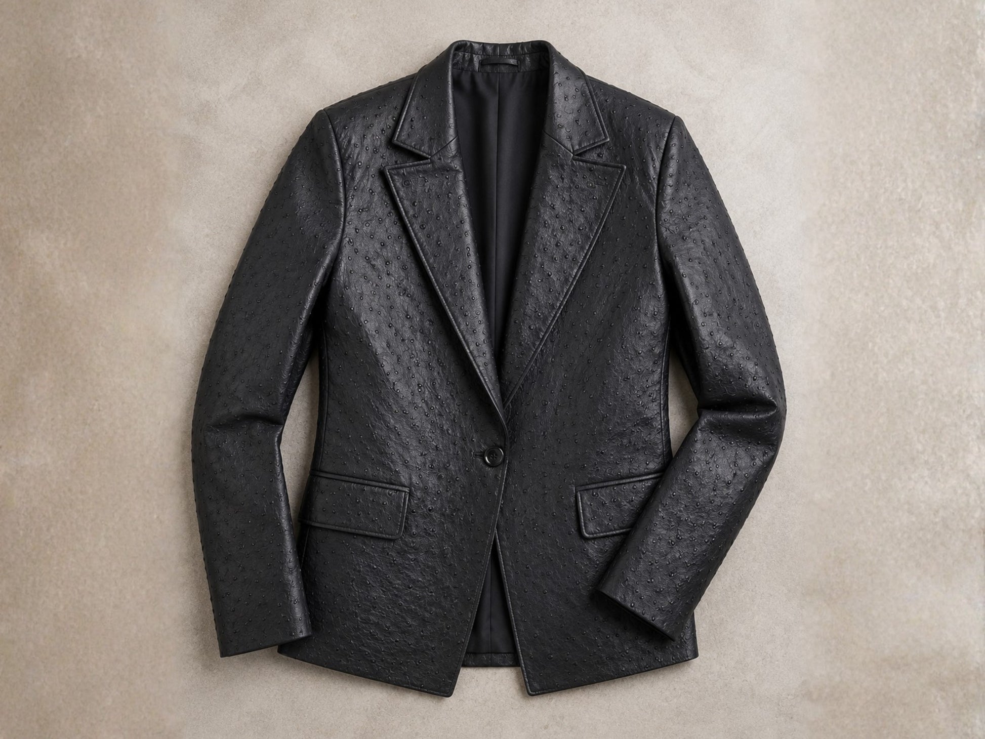 Genuine Ostrich Skin Leather Blazers - Black
