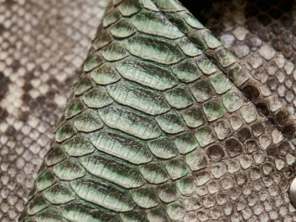 Genuine Python Snakeskin Leather Biker Jacket: Natural Gray with Green Gradation