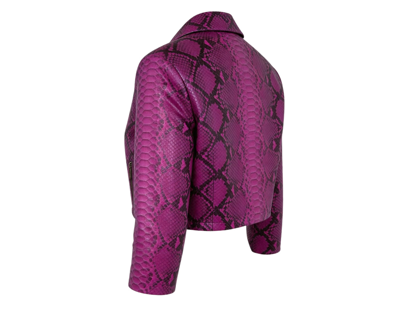 snakeskin cropped jacket back angle exotic leather texture
