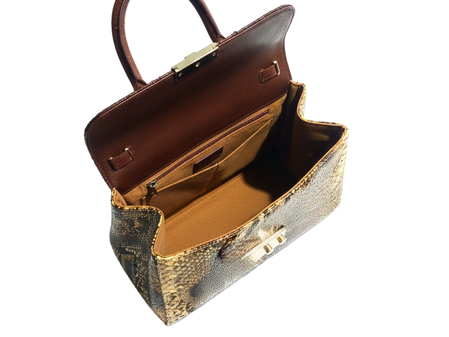 Luxury Brown Python Snakeskin Leather Handbag: Genuine Exotic Leather Women Bag