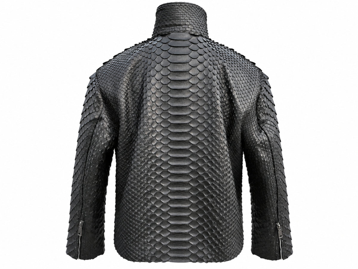 Genuine Python Snakeskin Motorcycle Jacket | Black King Scales