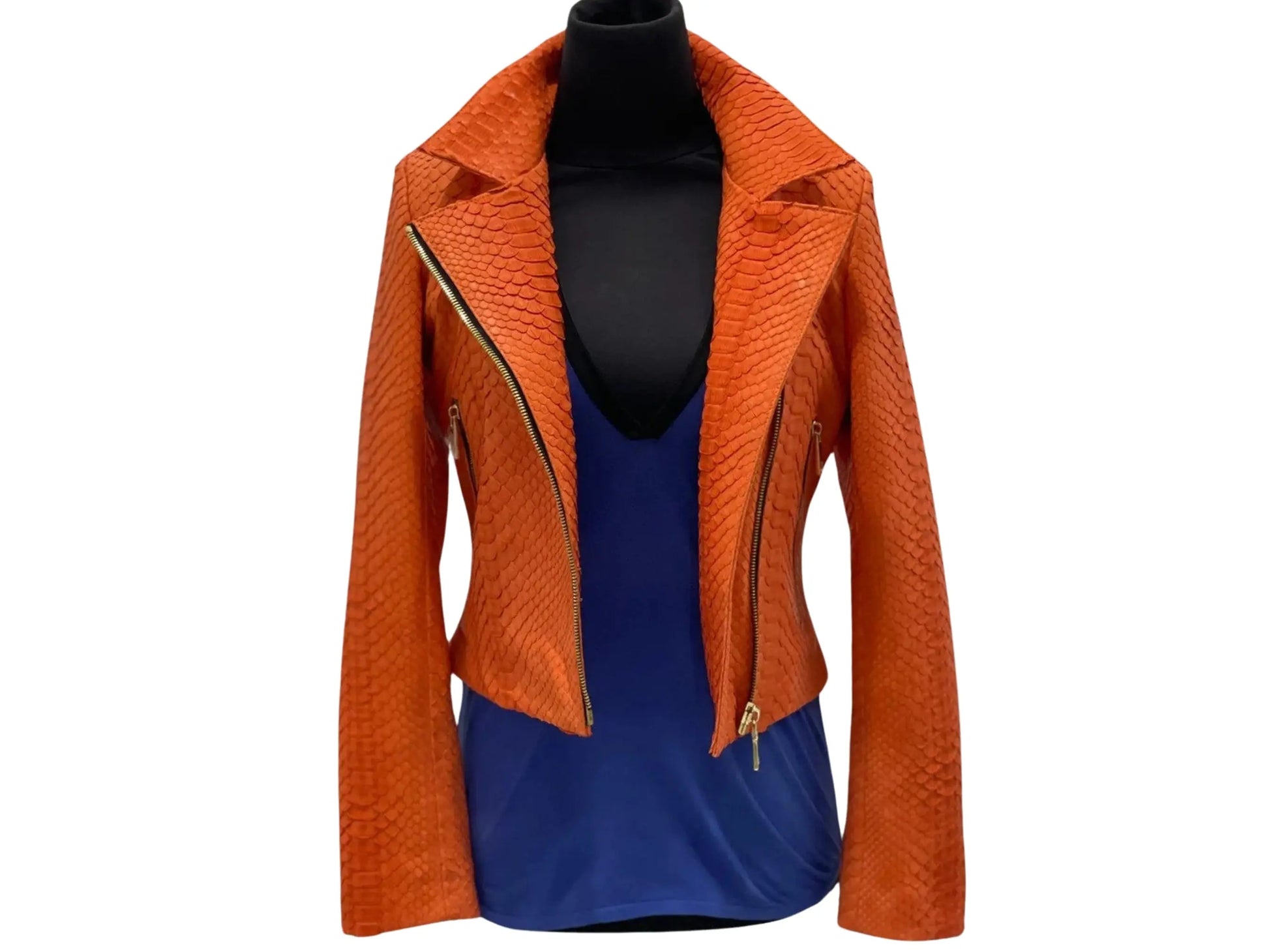 Dusty Orange Snakeskin Leather Jacket - Python Jacket by LFM Fashion