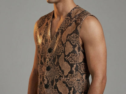 Genuine Python Snakeskin Leather Vest: Exotic Brown Waistcoat