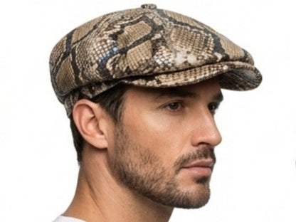 Brown Snakeskin Leather Newsboy Caps