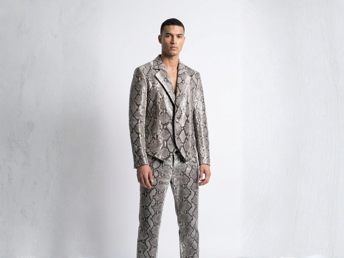 Genuine Python Snakeskin Suit Set | Natural Gray Leather Blazer & Pants