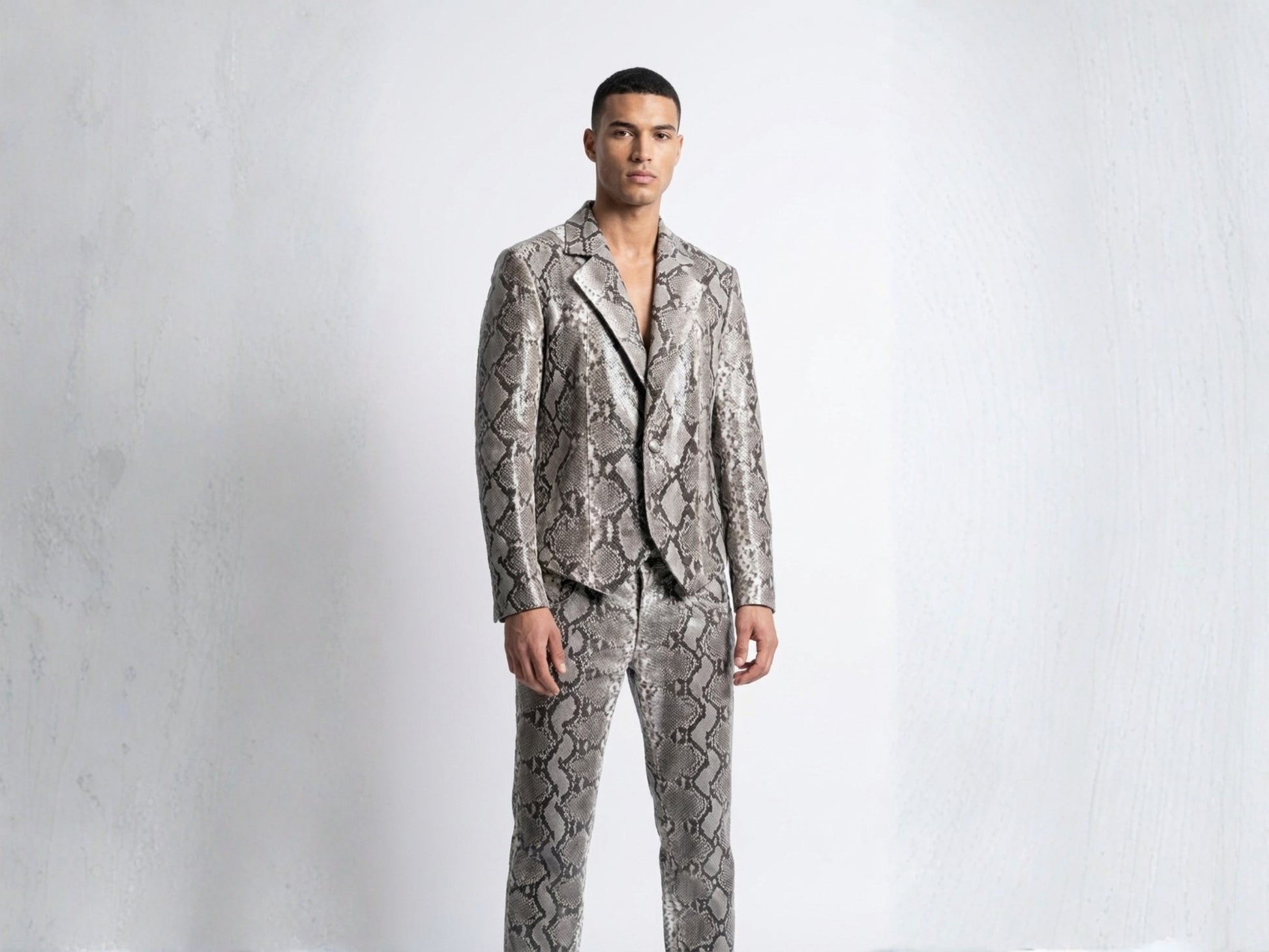Genuine Python Snakeskin Suit Set | Natural Gray Leather Blazer & Pants
