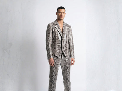 Genuine Python Snakeskin Suit Set | Natural Gray Leather Blazer & Pants