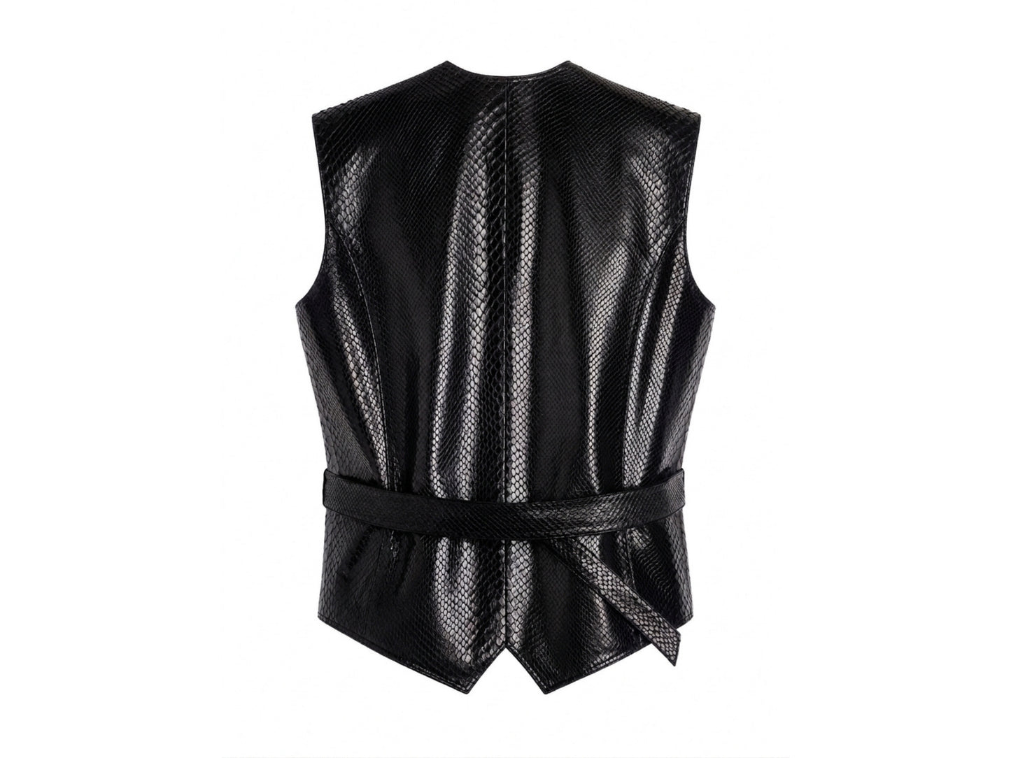 Genuine Python Snakeskin Leather Vest: Black Waistcoat