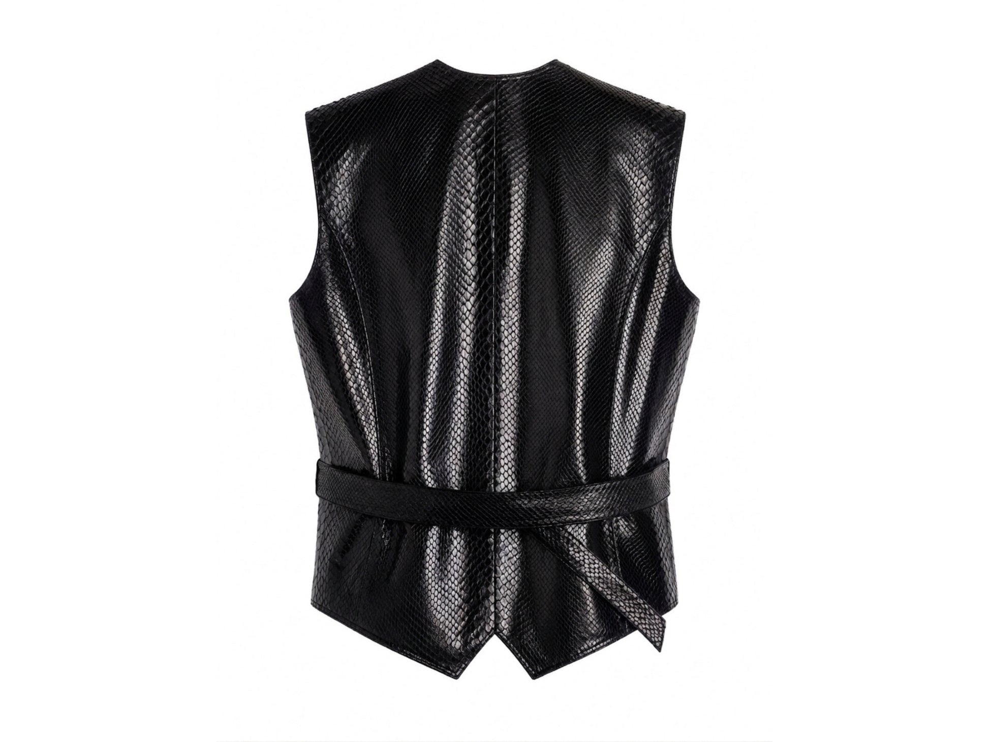 Genuine Python Snakeskin Leather Vest: Black Waistcoat