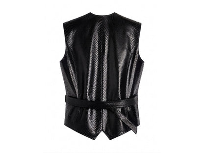 Genuine Python Snakeskin Leather Vest: Black Waistcoat