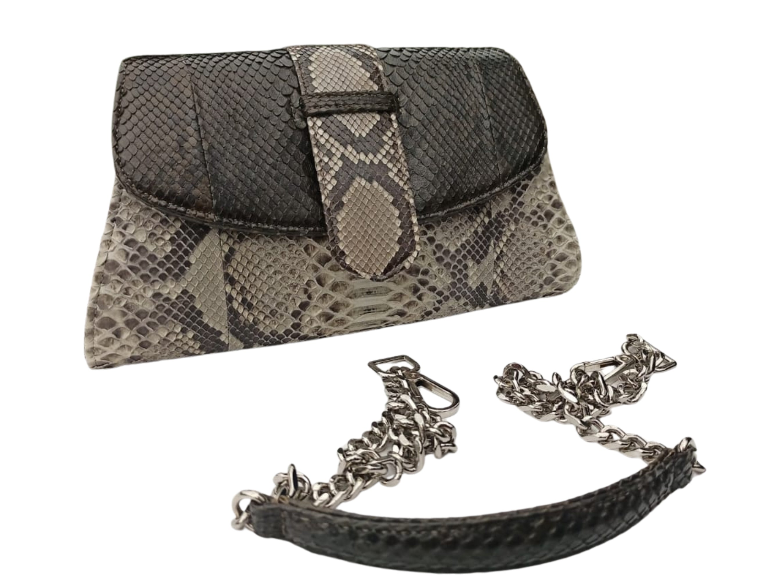 Crossbody Bag with Chain Strap - Genuine Python Snake Skin