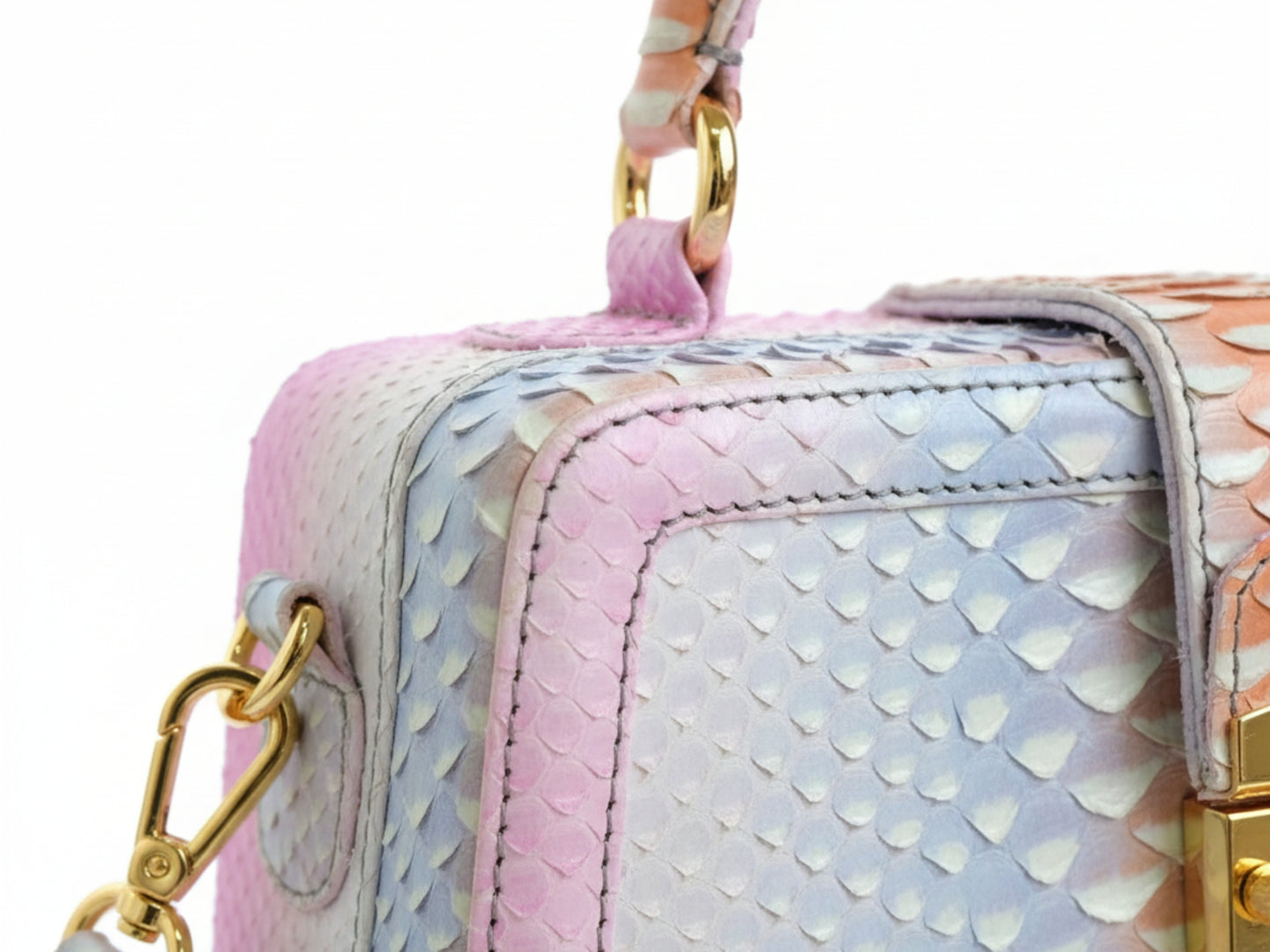 Luxury Genuine Python Snakeskin Top Handle Bag – Multicolor Designer Leather Purse for Women