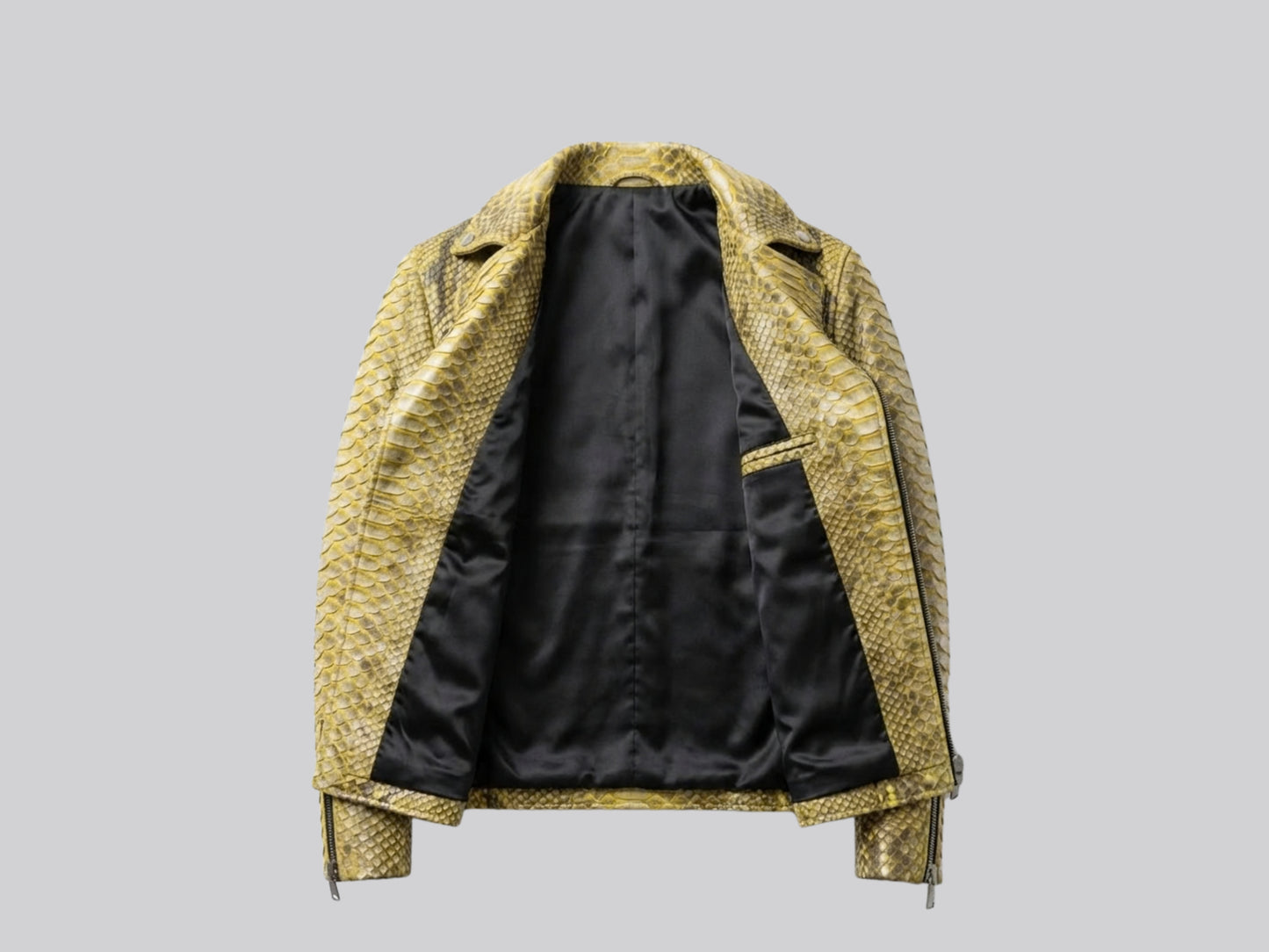 Genuine Python Snakeskin Biker Jacket: Gold Exotic Leather Motorcycle Jacket