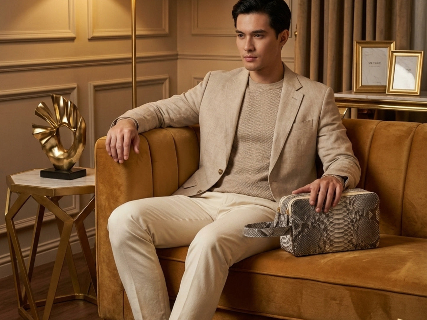 Genuine Python Snakeskin Leather Bag: Double Zipper Travel Case